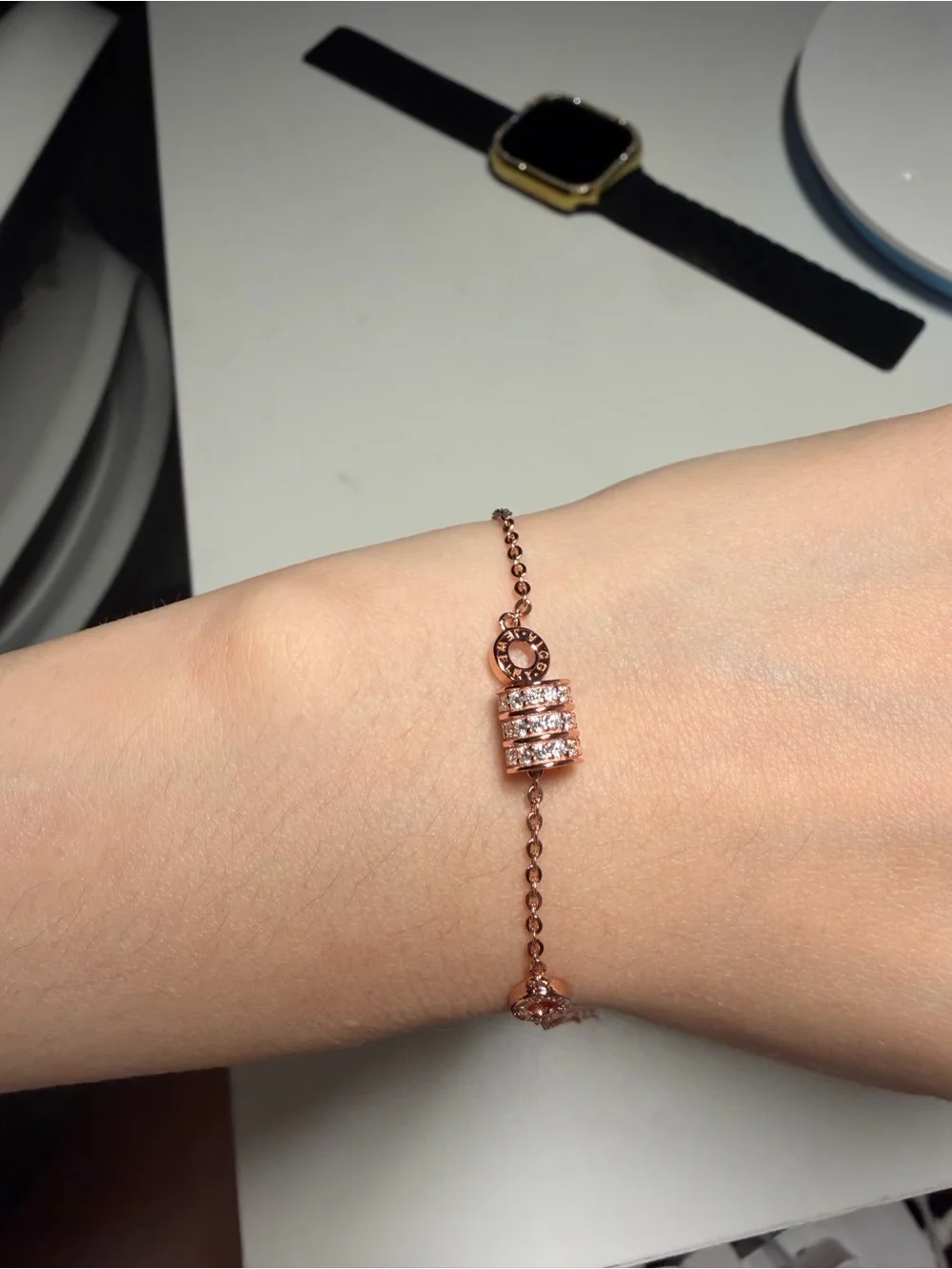 Rose Gold Crystal Barrel Charm Bracelet